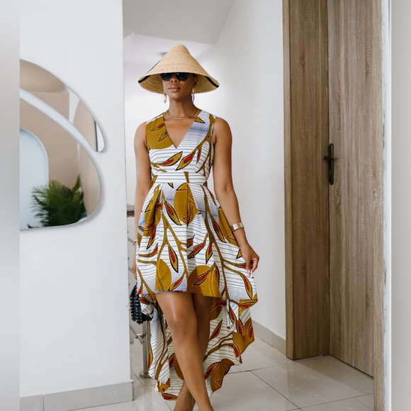 NWT Mae Otti Stylish Leaf Print High-Low Dress Tropical V-Neck Resort Size XL - Picture 1 of 8